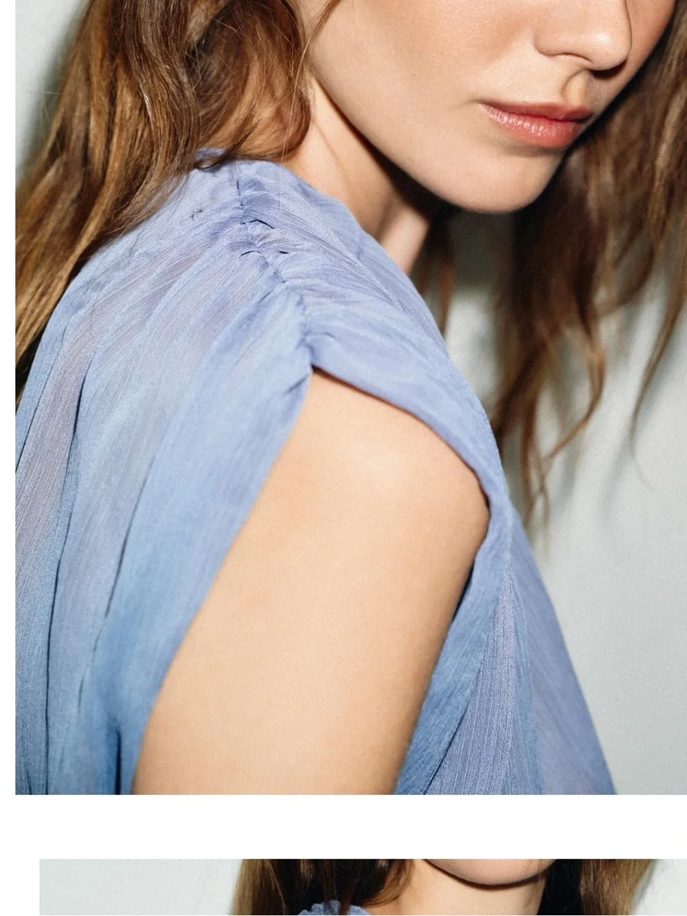 Zara NWT Blue Mesh ruched shoulder top